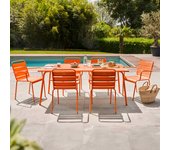 Mesa de jardín y 6 sillas de metal naranja, palavas - oviala