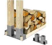Relaxdays set de 2 ayudas para apilar leña, construye tu propio estante para troncos, soporte briquets, metal, plateado