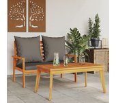 Conjunto de jardín con cojín de madera maciza de acacia.
