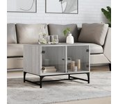 Mesa de centro con puertas de vidrio gris sonoma 68,5x50x50 cm