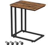 Mesa auxiliar moderna con ruedas y pies ajustables, ideal para dormitorio, fácil de montar, marco de acero, marrón rústico