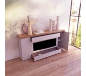 Armario a medida para chimenea eléctrica preparado para inserto eléctrico sined ispica 1500w, lacado gris claro, tapa del armario de madera de roble