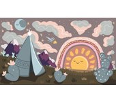 Papel pintado panorámico niños - paisaje tipi infantil