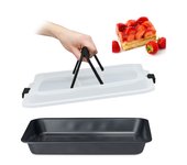 Relaxdays bandeja de horno con tapa, molde para pastel, con asas, 3 en 1, 40x33 cm, negro y gris