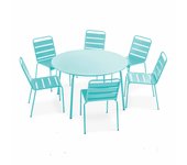 Mesa redonda de jardín y 6 sillas de metal turquesa, palavas - oviala