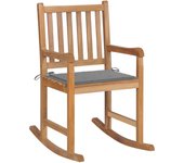 Silla mecedora | sillón balancín relax | sillón de salón de madera maciza de teca con cojín gris cfw255431