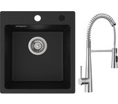 Cecipa max fregadero de cocina de cuarzo y resina fregadero de cuarzo 40x45 cm 1 seno negro + mezclador de cocina con resorte y 3 salidas de agua