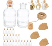 Relaxdays 25 botellitas de cristal, mini botellas con corcho, 60 ml, para rellenar, decorativas, transparente/natural