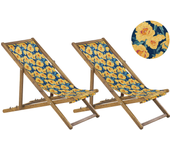 Beliani conjunto de 2 hamacas plegables anzio con telas de recambio motivo floral madera de acacia marrón claro