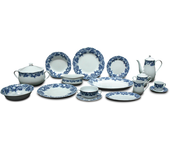 Vajilla edén 83 piezas: porcelana blanca, diseño provenzal azul. elegancia rústica para 12 comensales.