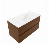 Mondiaz vica dlux 90cm mueble de baño color rust con 2 cajones. con lavabo cloud centro 1 orificio color ostra