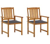 Juego de 2 sillas de jardín con cojines de madera maciza de acacia.