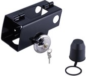 Relaxdays candado remolque, protección antirrobo para caravana acoplada o no, cerradura de disco, tapa protectora, negro