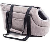 Bolsa transportín para mascotas, acolchada en gris, con asas de nylon, forro de felpa (gris, 59x24x30)