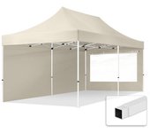 3x6 m carpa plegable, economy acero 30mm, 2 laterales con ventanas panorámicas, crema