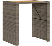 Mesa alta jardín superficie madera ratán pe gris 105x80x110 cm