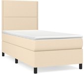 Cama somier tapizada con colchón de tela color crema 90x190 cm