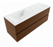 Mondiaz vica dlux 130cm mueble de baño color rust con 4 cajones. con lavabo cloud izquierda sin orificios color opalo