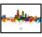 Art-poster - lyon france skyline (colored version) - michael tompsett - con marco negro 30 x 40 cm
