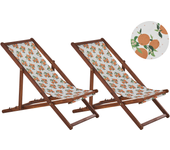 Beliani conjunto de 2 hamacas plegables anzio con telas de recambio motivo floral madera de acacia marrón oscuro