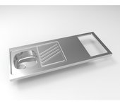 Fregadero de cocina noventa 1 tanque 1500 mm, acero inoxidable suave 18/10, vaciado manual incluido