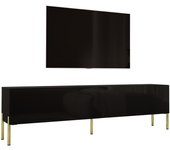 Mueble tv : negro mate / negro brillante, patas doradas, 170 x 52 x 32 cm