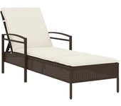 Tumbona | silla de jardín con cojín ratán sintético marrón 63x200x81 cm cfw56463