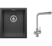 Fregadero de acero inoxidable 40*44*19 cm fregadero de 1 seno fregadero de cocina negro + mezclador de cocina para sistema de ósmosis