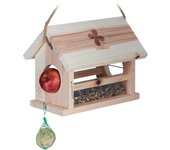 Relaxdays comedero aves soporte para bolas grasa y manzanas, alimentador pájaros madera, 24x31x20cm, resistente, natural