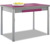 Mesa de cocina extensible 2 alas - 90x50 cm (140x50 cm) - estructura y alas color aluminio - tapa cristal color berengena