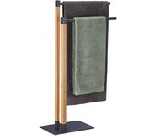 Relaxdays toallero de pie, soporte toallas bambú, 2 brazos, tendedero baño madera, 83,5 x 51,5 x 20 cm, marrón natural