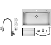 Auralummax fregadero cocina 1 tanque inox brossé75*45*19cm-fregadero con escurridor plegable+mezclador cocina con ducha extraíble,gris,rotativo 360 °