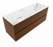 Mondiaz vica dlux 130cm mueble de baño color rust con 2 cajones. con lavabo cloud derecho sin orificios color frappe
