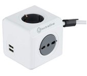 Electraline 62045 multipresa cubo powercube 4 posti con 2 usb 2.1a, 2 schuko + spina italiana, 2 bivalenti 10/16 italiane, colore bianco, cavo 1.5m