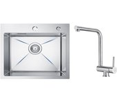 Fregadero de cocina de 1 seno, fregadero de acero inoxidable cepillado de 50×45×18,5 cm + mezclador de cocina plegable cepillado