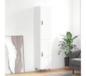 Aparador alto | aparador de comedor | armario de cocina madera contrachapada blanco brillo 34,5x34x180 cm cfw45928