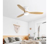 Ventilador de techo de 52 pulgadas con luz led, motor dc reversible, mando a distancia, 3 aspas de madera maciza, diseño de montaje empotrado