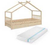 Vitalispa cama en forma de casa design, marrón, 90x200 cm con 2 cajones y colchón