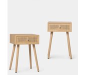 Pack 2 mesitas de noche mdf, chapa de paulownia, ratán natural 40 x61
