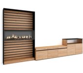 Muebles de salón para tv, 360x35x186cm, para tv hasta 65, chimenea eléctrica, roble y negro