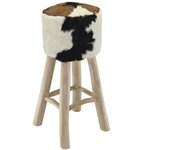 Vidaxl taburete de cocina de cuero auténtico y madera de teca maciza