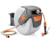 Enrollador automático de manguera para pared fuxtec fx-wsa20 de 20 m con easy fix para facilitar el riego - naranja/gris
