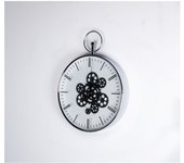 Reloj plateado esfera blanca ruedas negras 40cm jolie