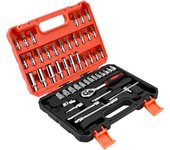 Juego de llaves de trinquete de 53 piezas: juego de llaves de tubo profesionales con juego de vasos métricos, barra de extensión y estuche de almace