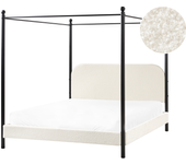 Beliani cama con dosel bouclé dannemois 160 x 200 cm blanco crema