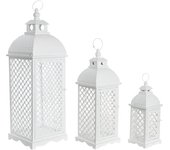 Farola set 3 metal 24x24x74 desgastado blanco