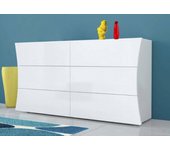 Cómoda mauro, cómoda de 6 cajones, cómoda para dormitorio, 100% made in italy, blanco brillo, 155x40h82 cm