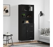 Aparador alto | aparador de comedor | armario de cocina madera contrachapada negro 69,5x34x180 cm cfw87328