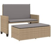 Banco de jardín | silla de jardín con cojines y reposapiés ratán sintético beige cfw31998