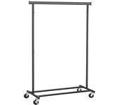 Tendedero perchero con ruedas, capacidad de carga de 90 kg, longitud ajustable 92-132 cm, estilo industrial, cromado o negro, negro tinta